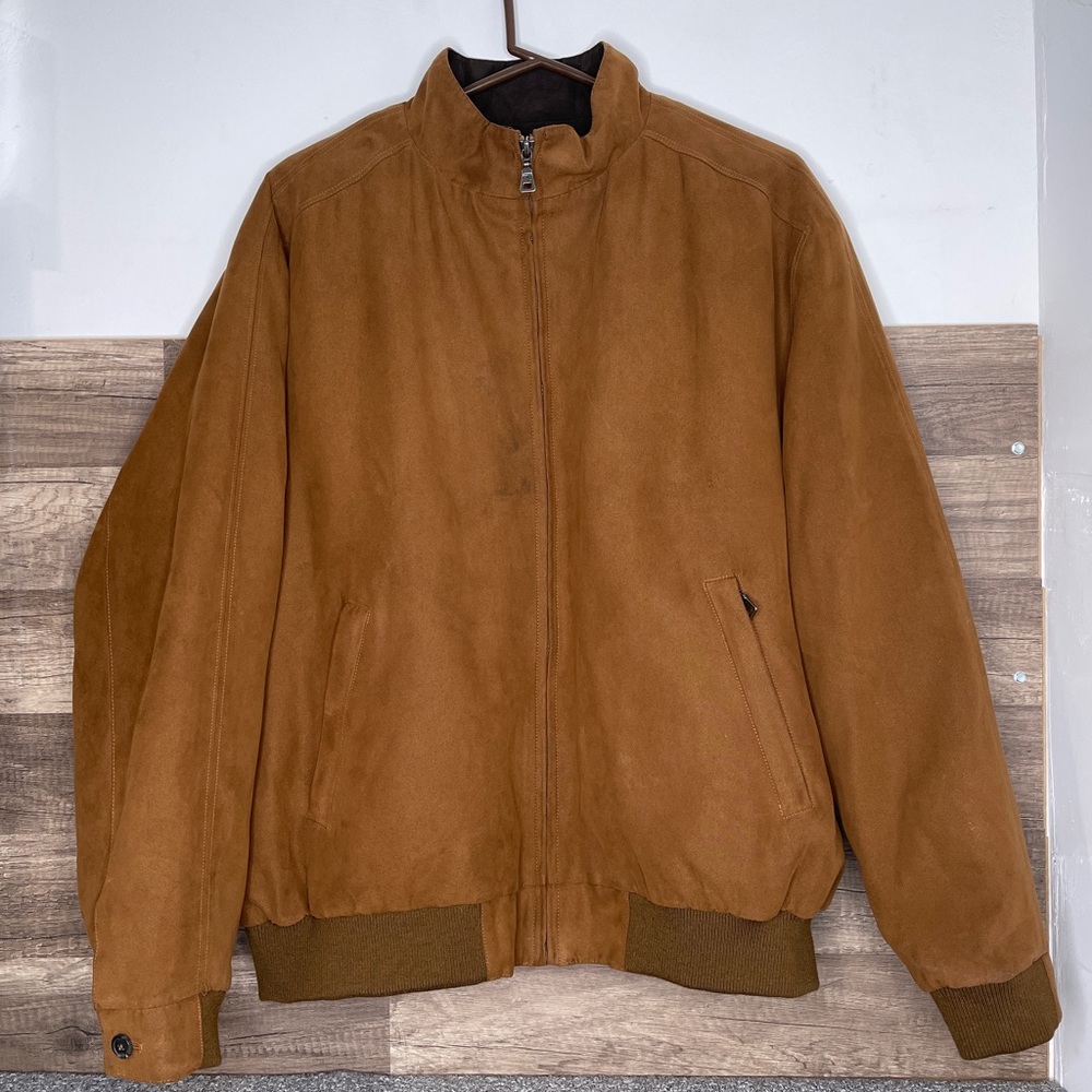 Men's Jos A Bank Vintage Look Leather Bomber Jacke